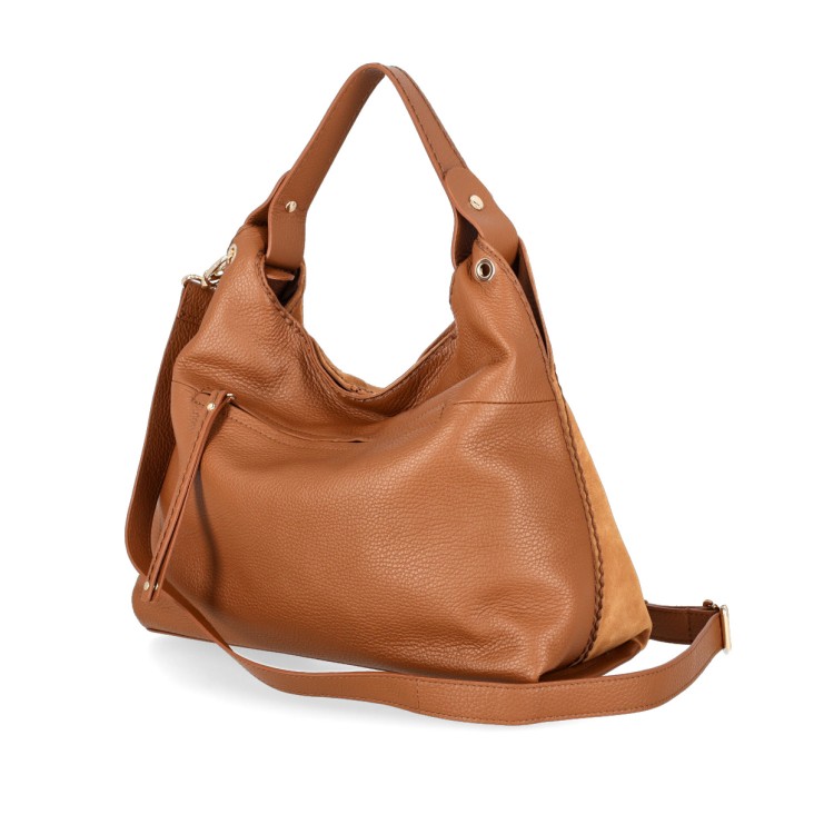 Shop Plinio Visona' Cognac Suede Leather Bag In Brown