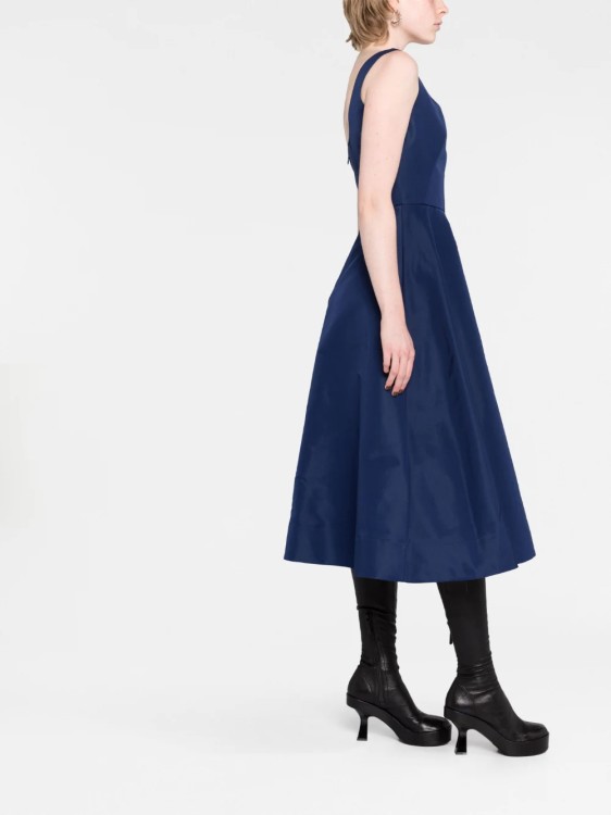 Shop Alexander Mcqueen Navy Blue Asymmetric Drape Midi Dress