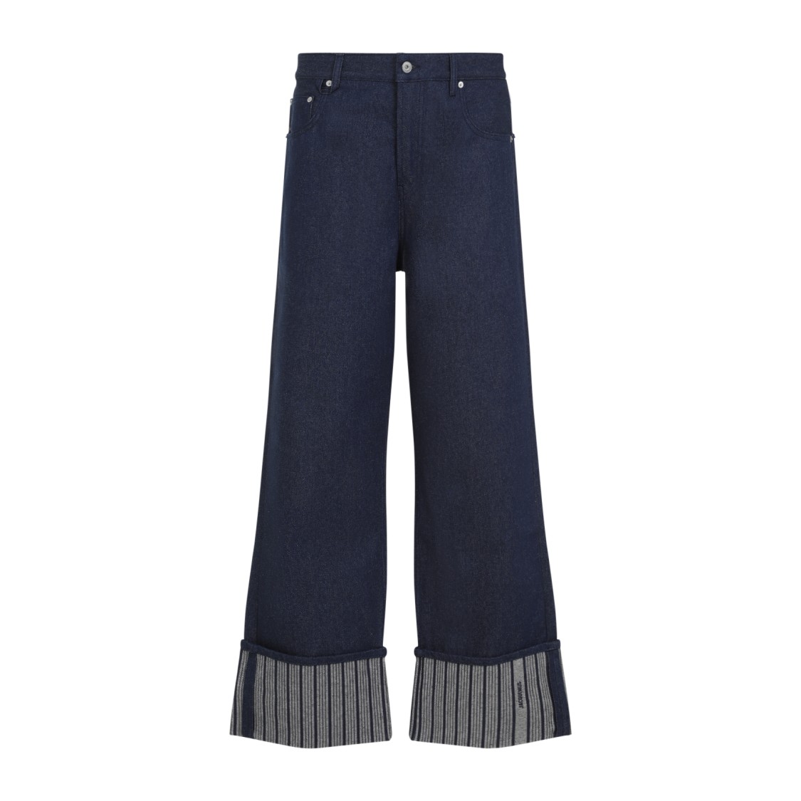 Shop Jacquemus Wide-leg Jeans With Striped Cuff Detail And Classic Fit In Blue