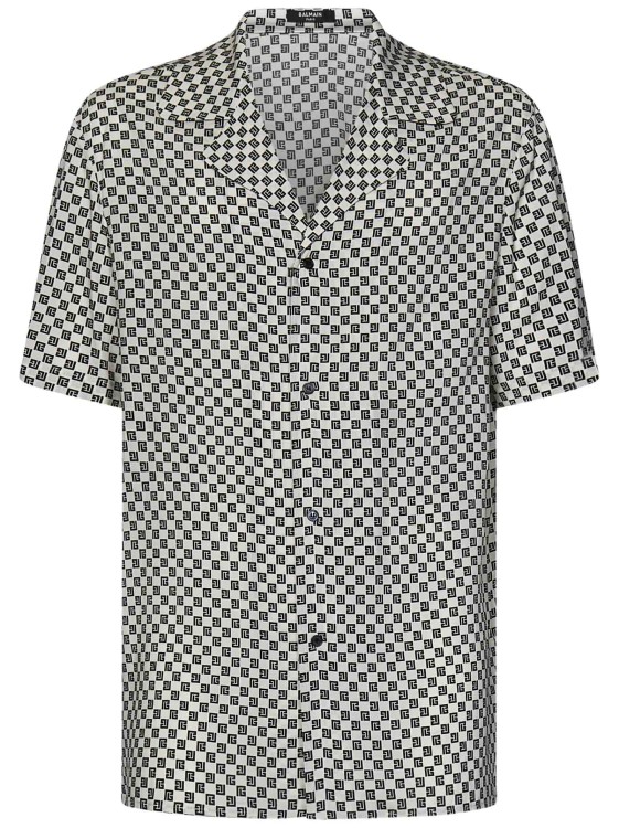 Balmain Short-sleeved White Viscose Shirt In Grey