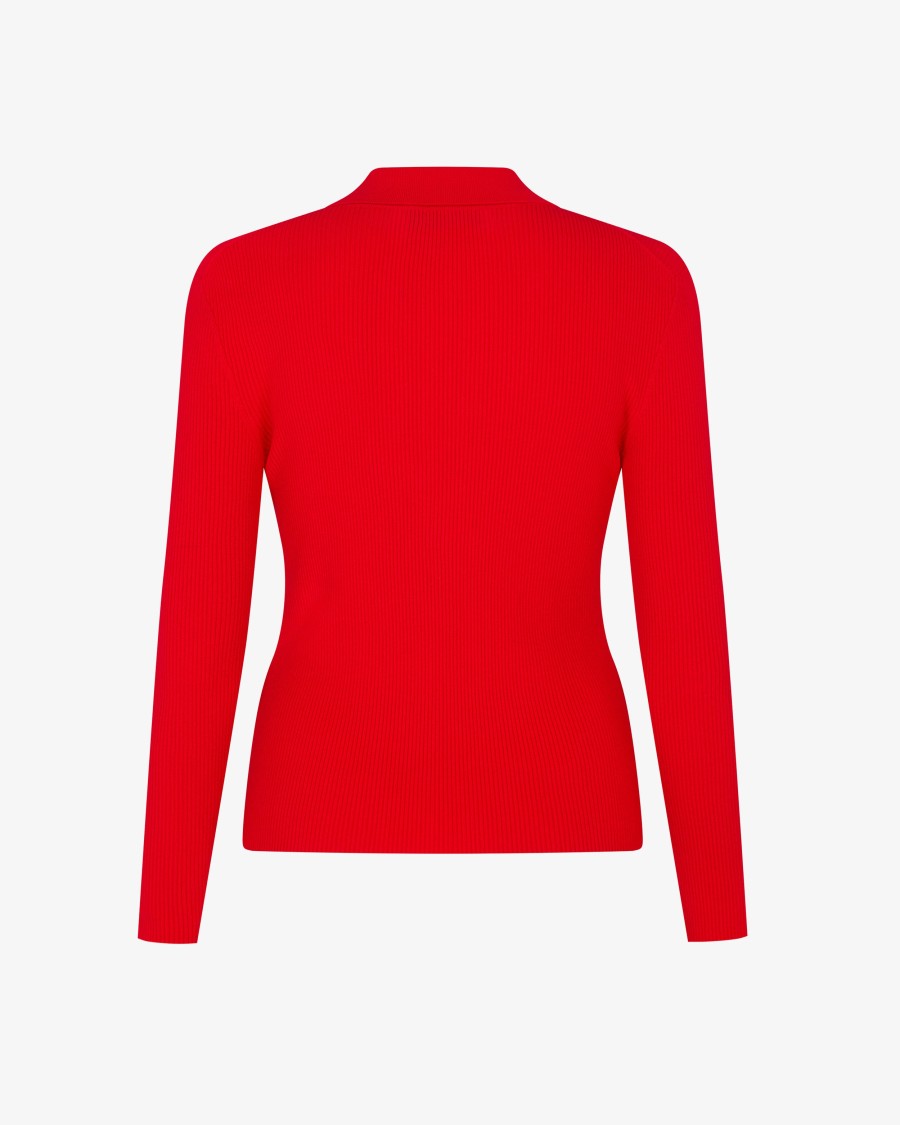 Shop Serena Bute Ribbed Henley Top - Red