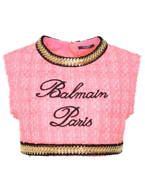 Shop Balmain Short Top In Pink Cotton Blend