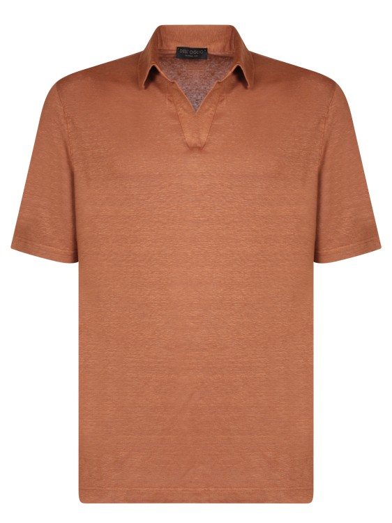Shop Dell'oglio Short Sleeve Polo In Linen Jersey In Brown