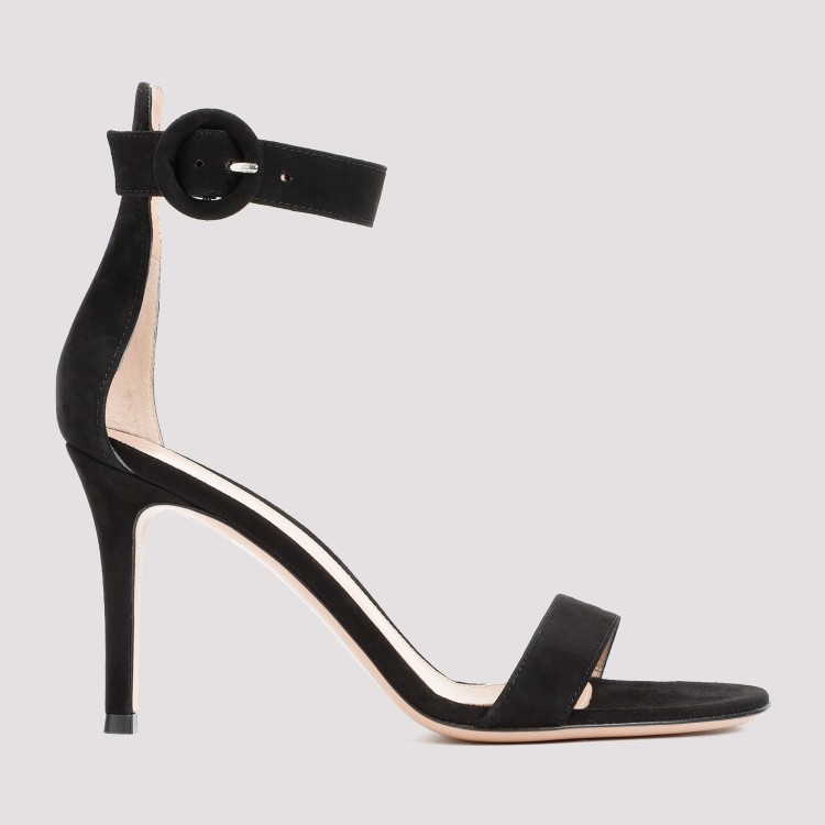 Shop Gianvito Rossi Portofino 85 Camel Suede Leather Sandals In Black