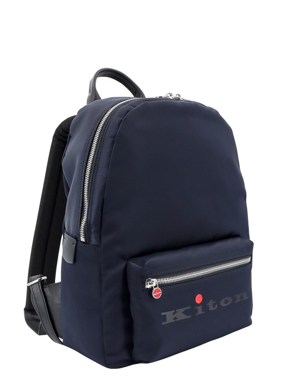 Shop Kiton Nylon And Leather Backpack With Logo Print In Blue