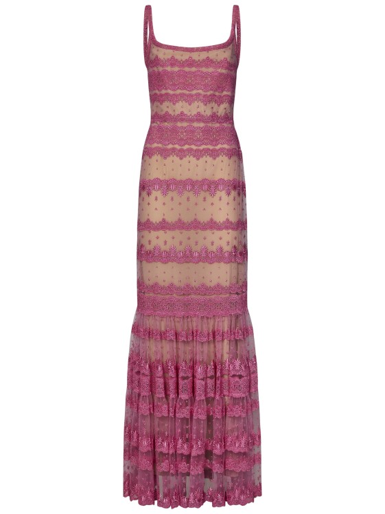 Shop Elie Saab Long Dress In Cosmopolitan Pink Lace