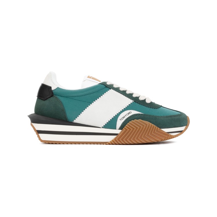 Shop Tom Ford Pine Green Cream Calf Leather Sneakers