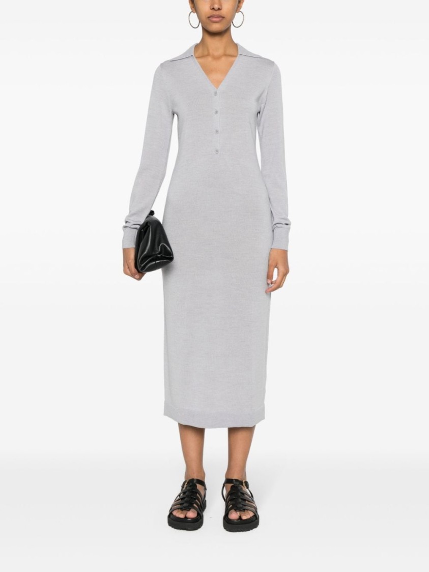 Calvin Klein Midi Wool Dress In Grey