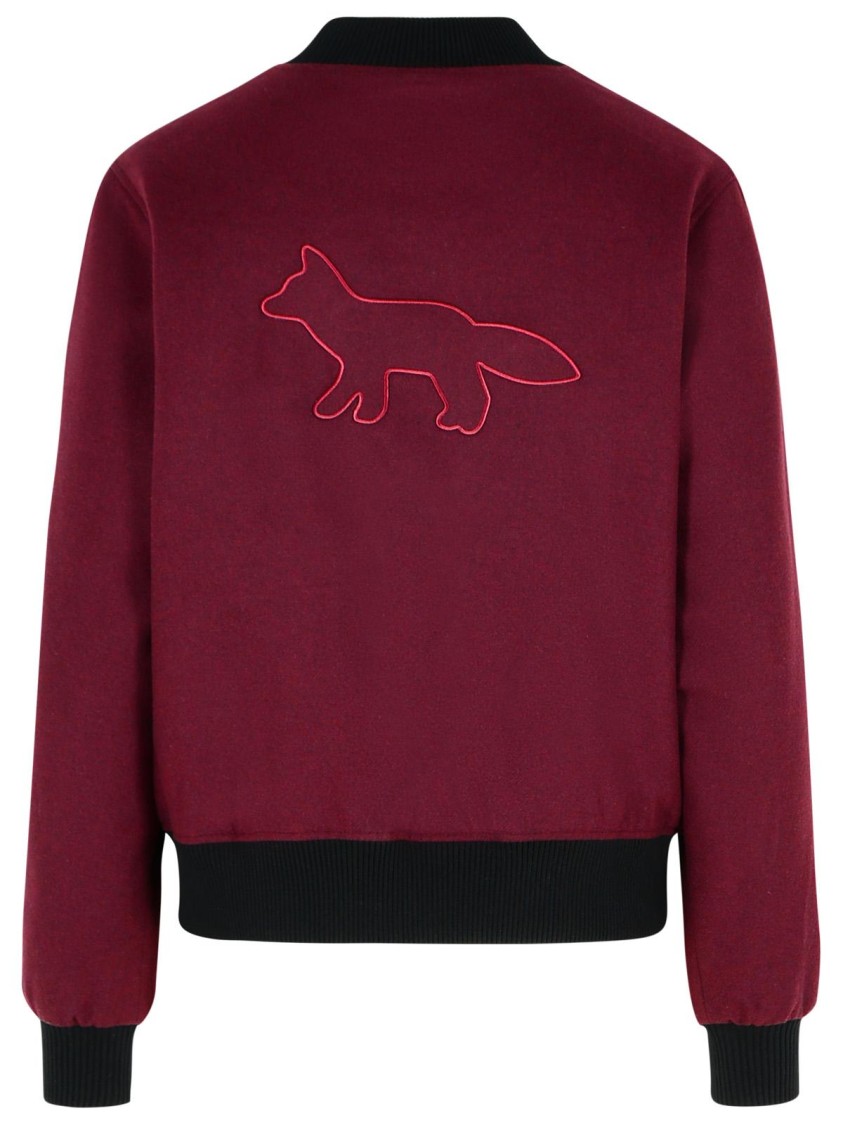 Maison Kitsuné Teddy Burgundy Flannel Bomber Jacket In Red