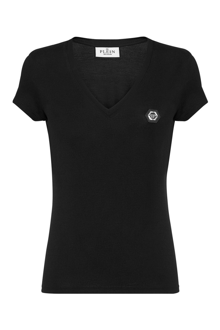 Philipp Plein Logo-plaque Cotton T-shirt In Black