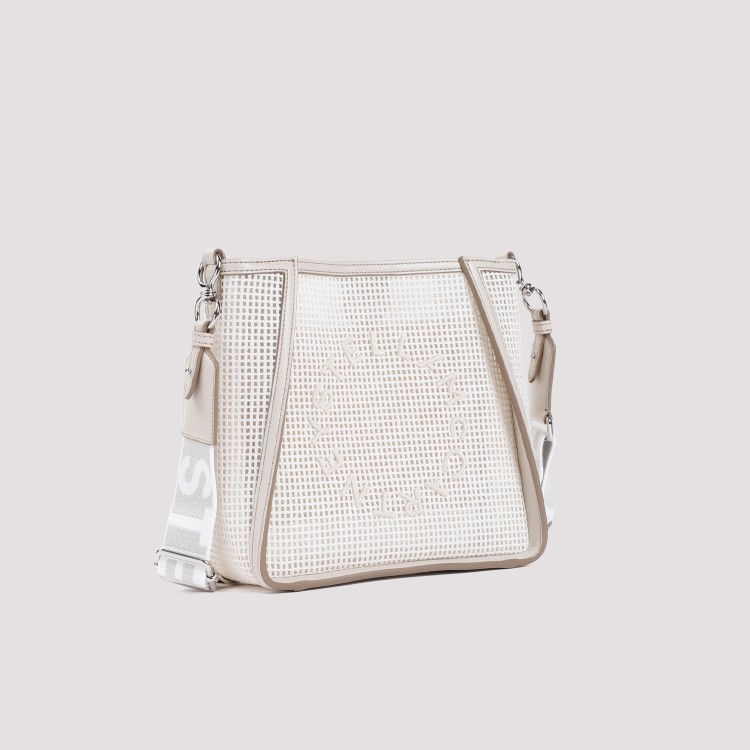 Shop Stella Mccartney Magnolia White Cotton Mini Crossbody Embroidered Mesh Shoulder Bag