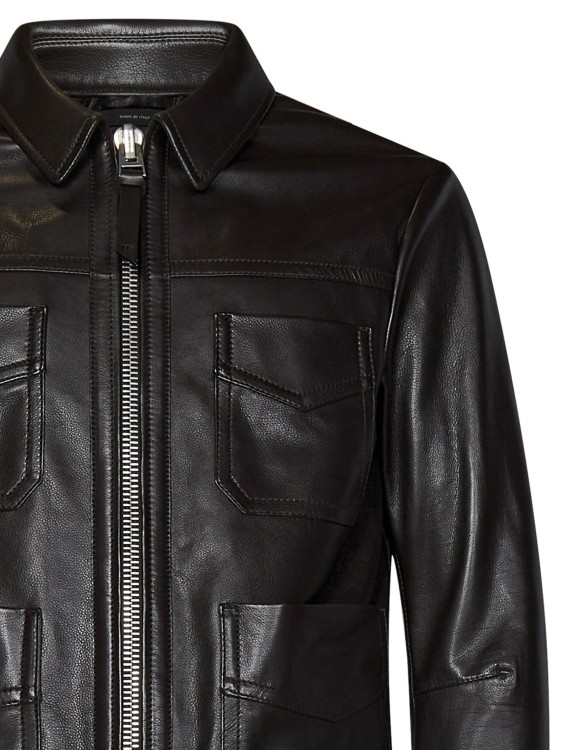 Shop Tom Ford Bitter Chocolate Grained Leather Blouson In Black