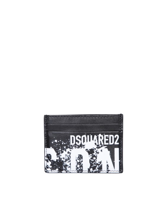 Dsquared2 Black Splash Leather Card Holder In Grey