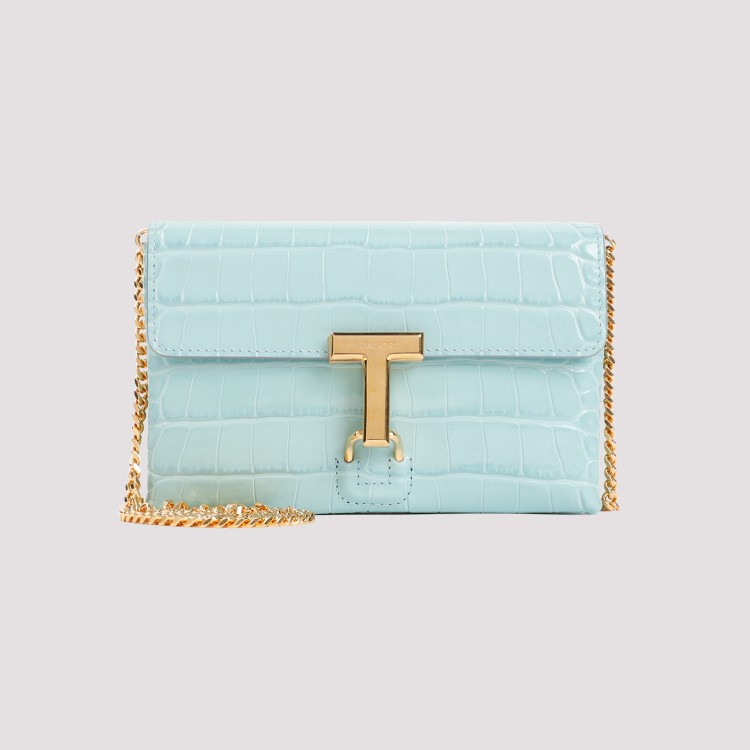 Shop Tom Ford Pastel Turquoise Croco Embossed Calf Leather Handbag In Blue
