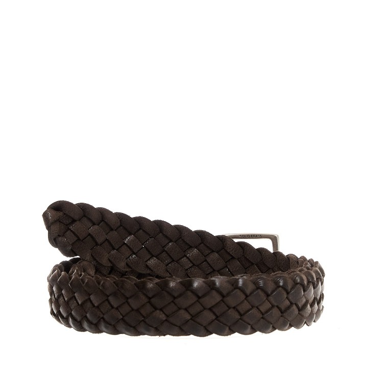 Shop Orciani Dark Brown Leather Braided Belt