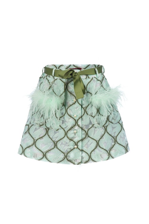 Shop Andreeva Mint Skirt With Feathers In Green