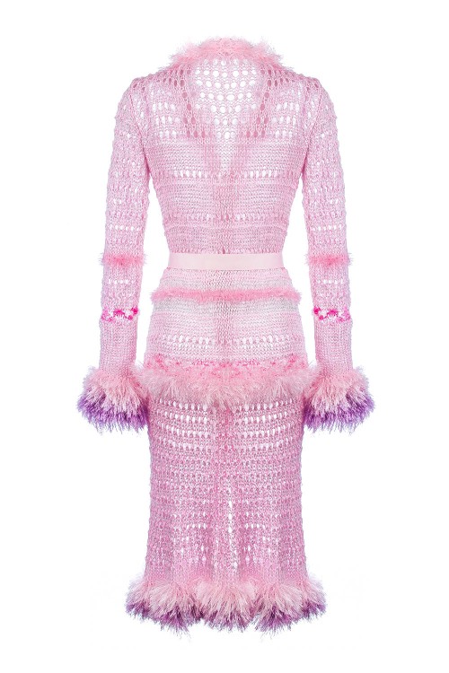 Shop Andreeva Monroe Pink Handmade Knit Cardigan-dress