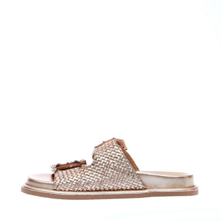 Shop Emanuélle Vee Two-band Woven Gold Sandals In Neutrals