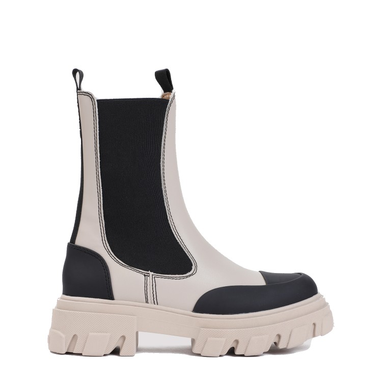 Ganni Cleated Mid Chelsea Boots In Grey