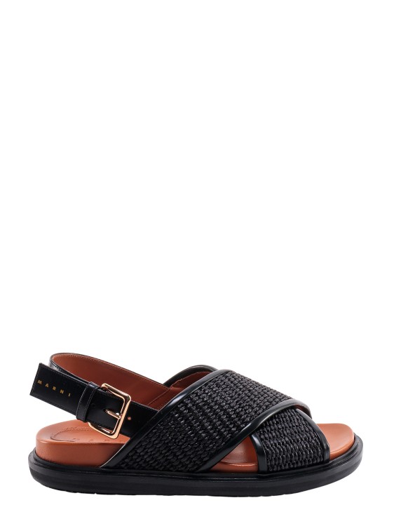 Shop Marni Rafia And Leather Sandals In Black