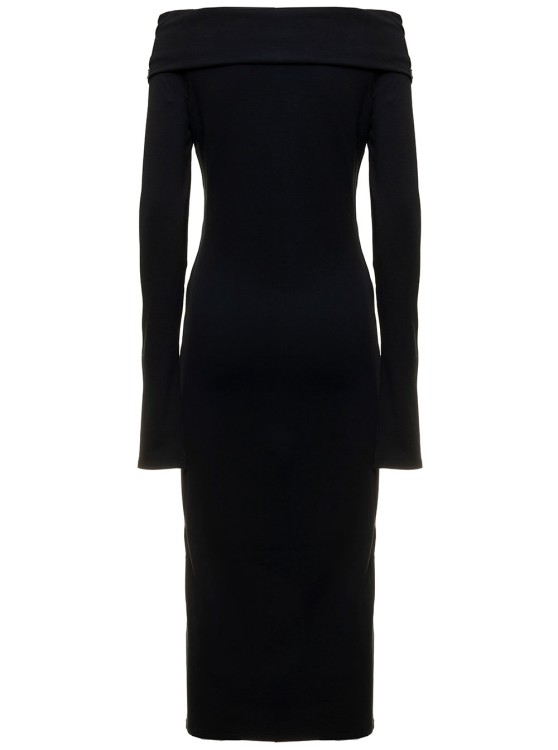 Shop Andamane Black Midi Kaia Dress In Stretch Jersey Crepe With Off-the-shoulder Neckline