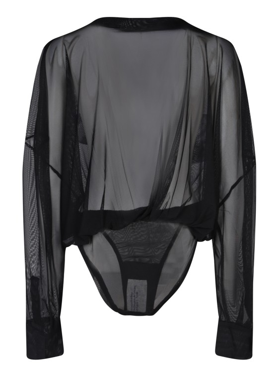 Shop Norma Kamali Semi-sheer Shirt-bodysuit In Black