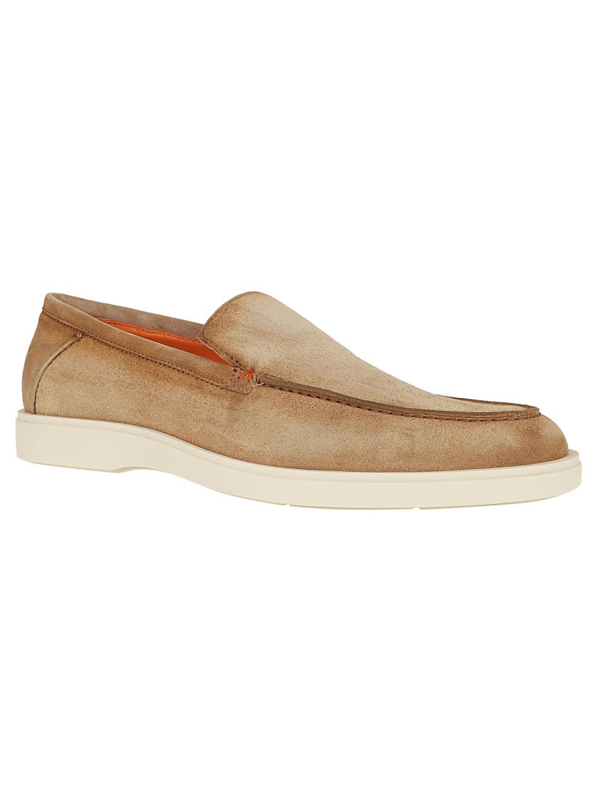Santoni Slip-on Shoes With Round Toe And Rubber Sole In Brown
