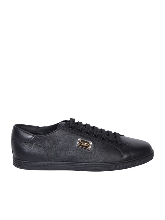 DOLCE & GABBANA BLACK ALMOND TOE SNEAKERS WITH LOGO PLAQUE PATCH