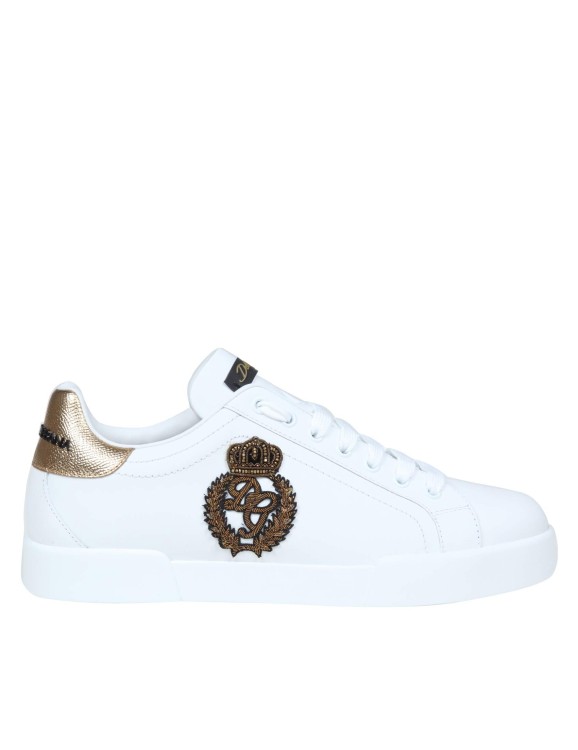 Dolce & Gabbana Portofino Sneakers In Leather With Side Crown Logo In Silver