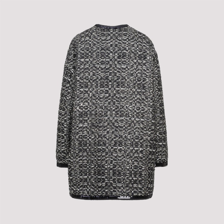 Shop Giambattista Valli Bouclé Tweed Woven Long Black Coat