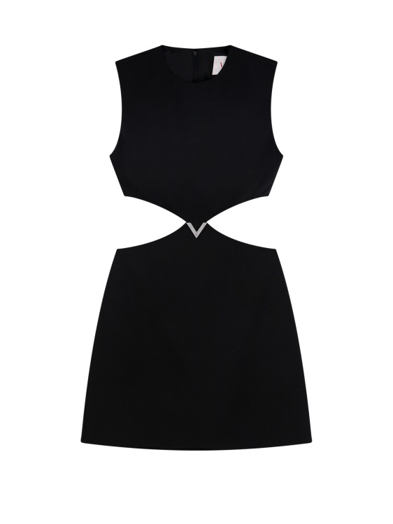 Shop Valentino Virgin Wool And Silk Dress With V Pavè Logo In Black