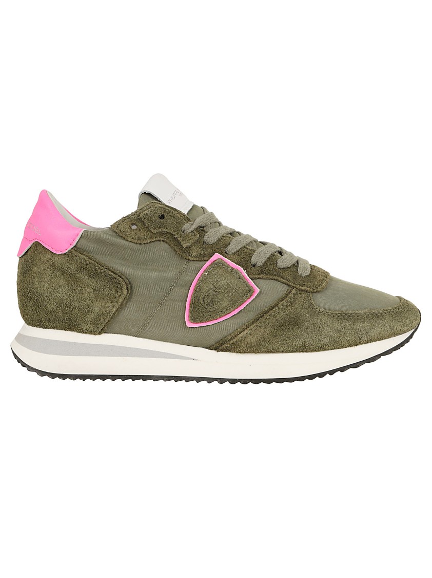 Philippe Model Luxury Calf Leather And Textile Sneakers With Stylish Accents In Green