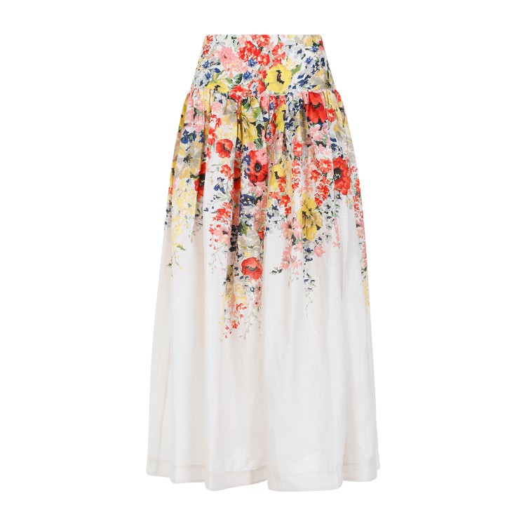 Shop Zimmermann Alight Basque Ivory Floral Linen Midi Skirt In White