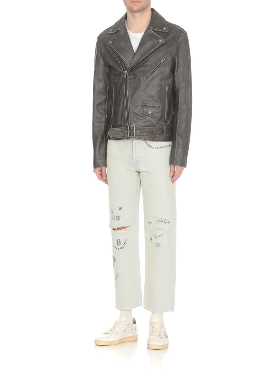 Shop Golden Goose Chiodo Leather Jacket In Grey