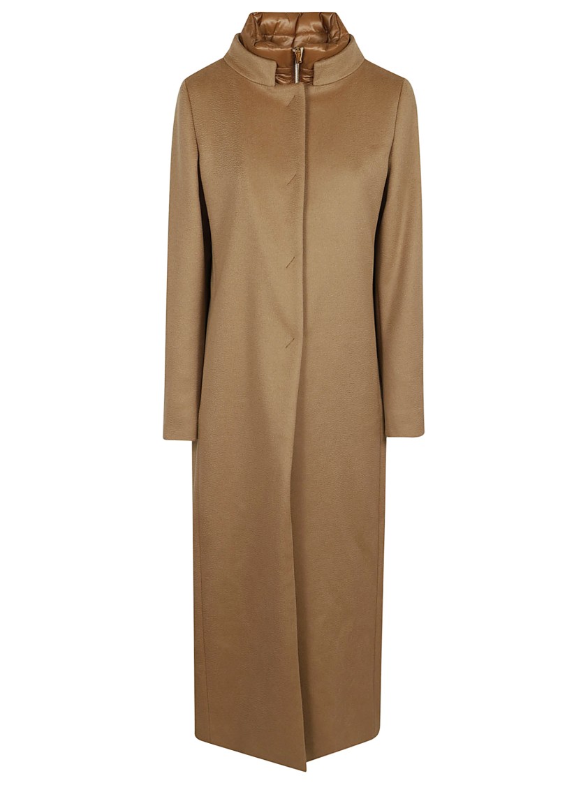 Herno Long Coat With Padded Bib In Brown