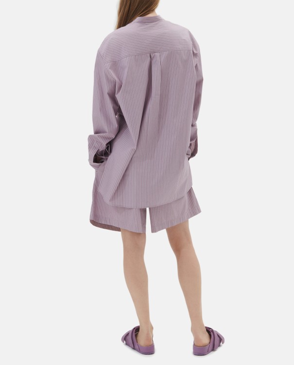 Shop Tekla Poplin Pyjamas Shirt In Purple
