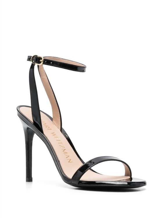 Shop Stuart Weitzman Barely Nude' Black Sandals With Stiletto Heel In Patent Leather