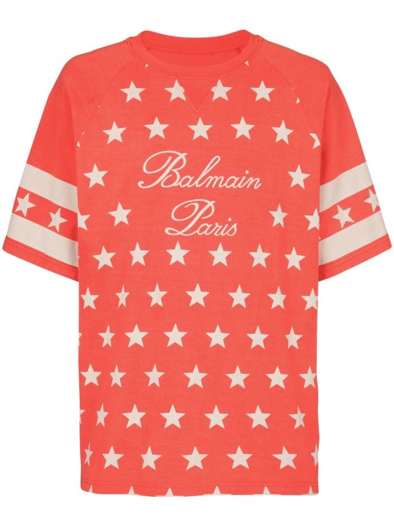 Shop Balmain Red Signature Stars T-shirt In Orange