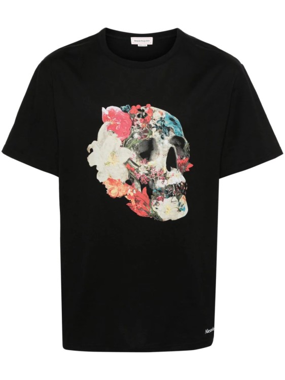Shop Alexander Mcqueen Black Floral Skull T-shirt
