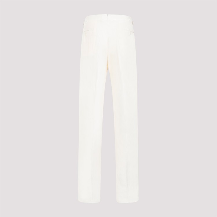 Shop Ralph Lauren Purple Label Classic Cream White Linen Pants