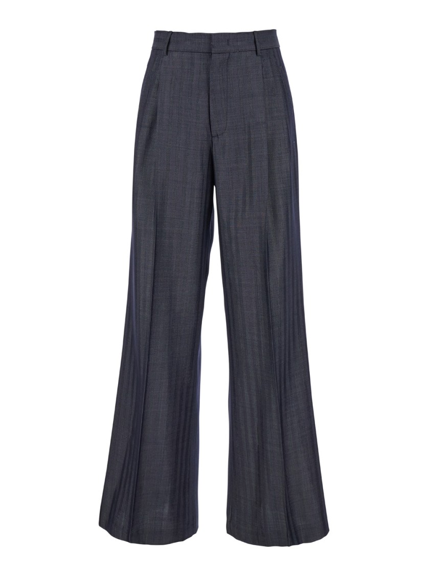 Shop Etro Grey Wide Pants With Concealed Closure In Wool Blend In Black