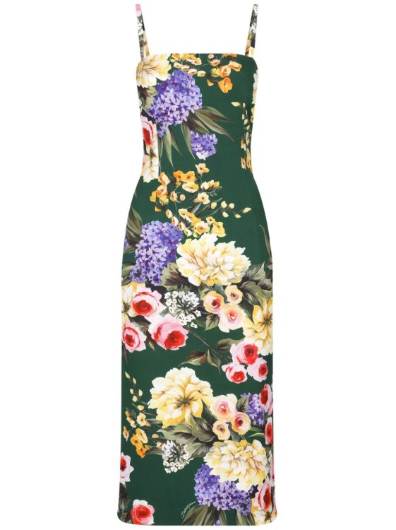 Shop Dolce & Gabbana Square Neck Midi Dress In Multicolor