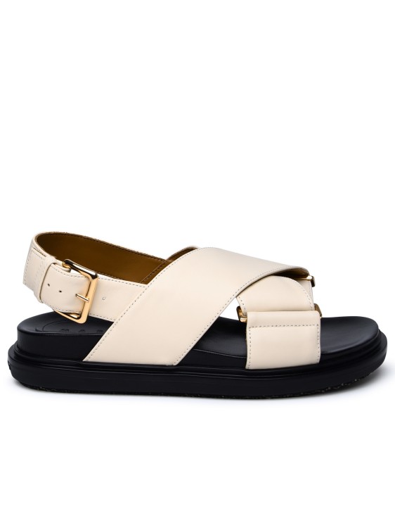 Shop Marni Ivory Leather Sandals In Neutrals