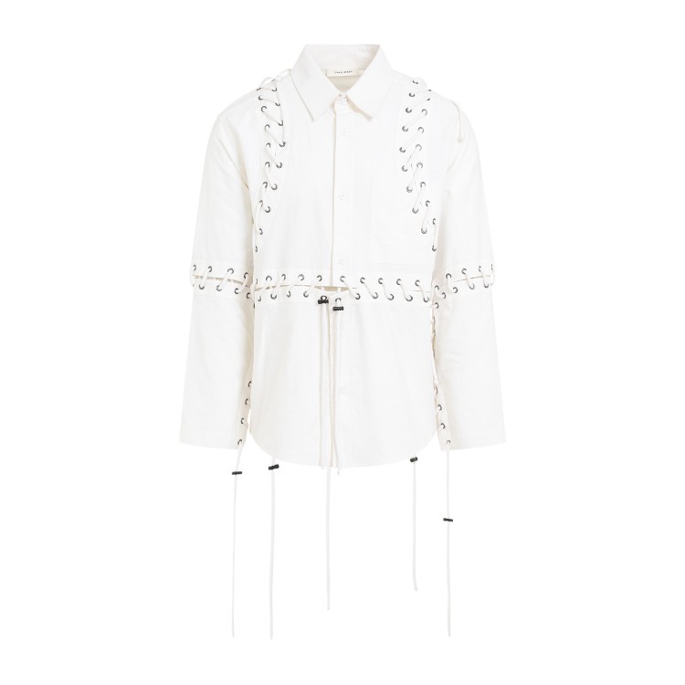 Shop Craig Green Deconstructed Laced White Cotton Shirt