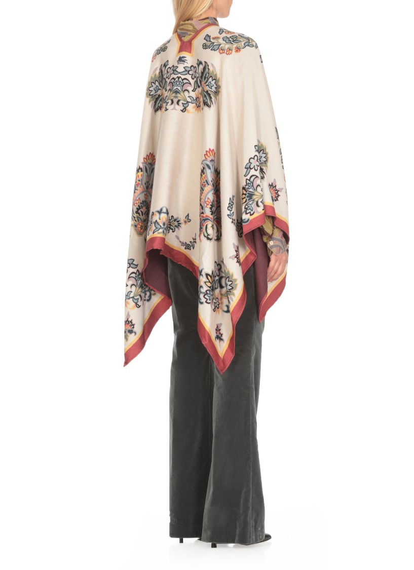 Etro White Blossom Cape In Neutrals
