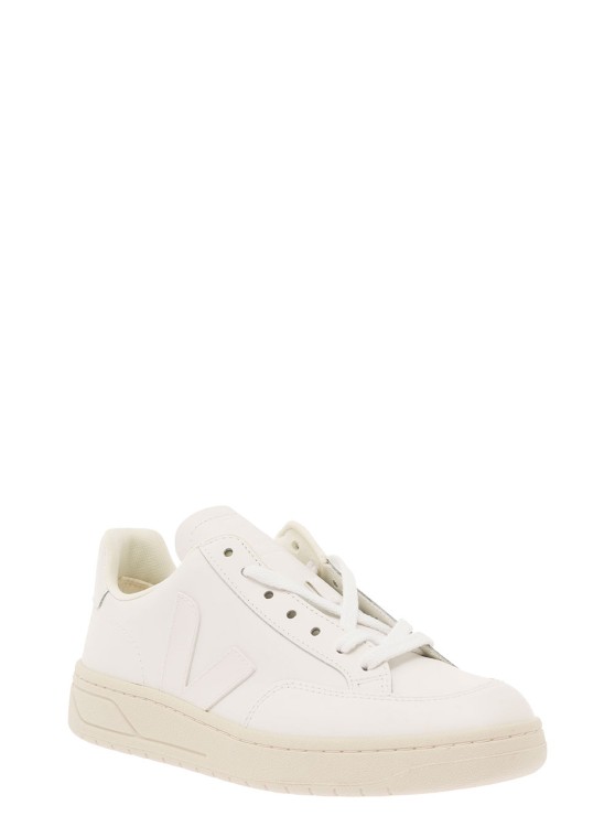 Shop Veja V-12' White Low-top Sneakers With Tonal Side Logo In Leather