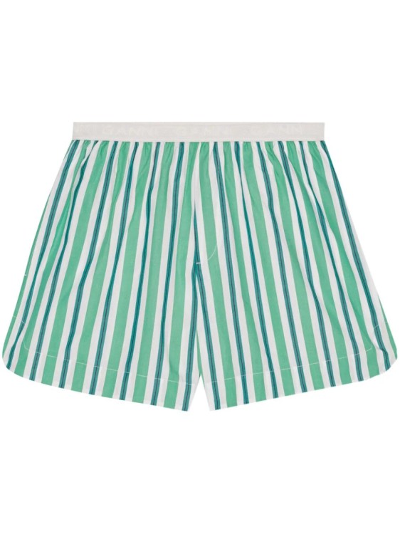 Shop Ganni Striped Cotton Mini Shorts In Green