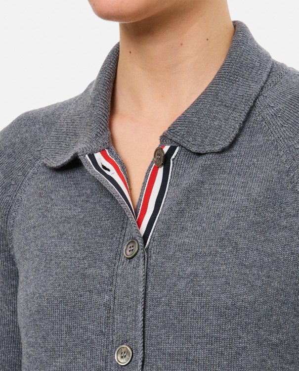 Shop Thom Browne Polo Collar Virgin Wool Cardigan In Grey
