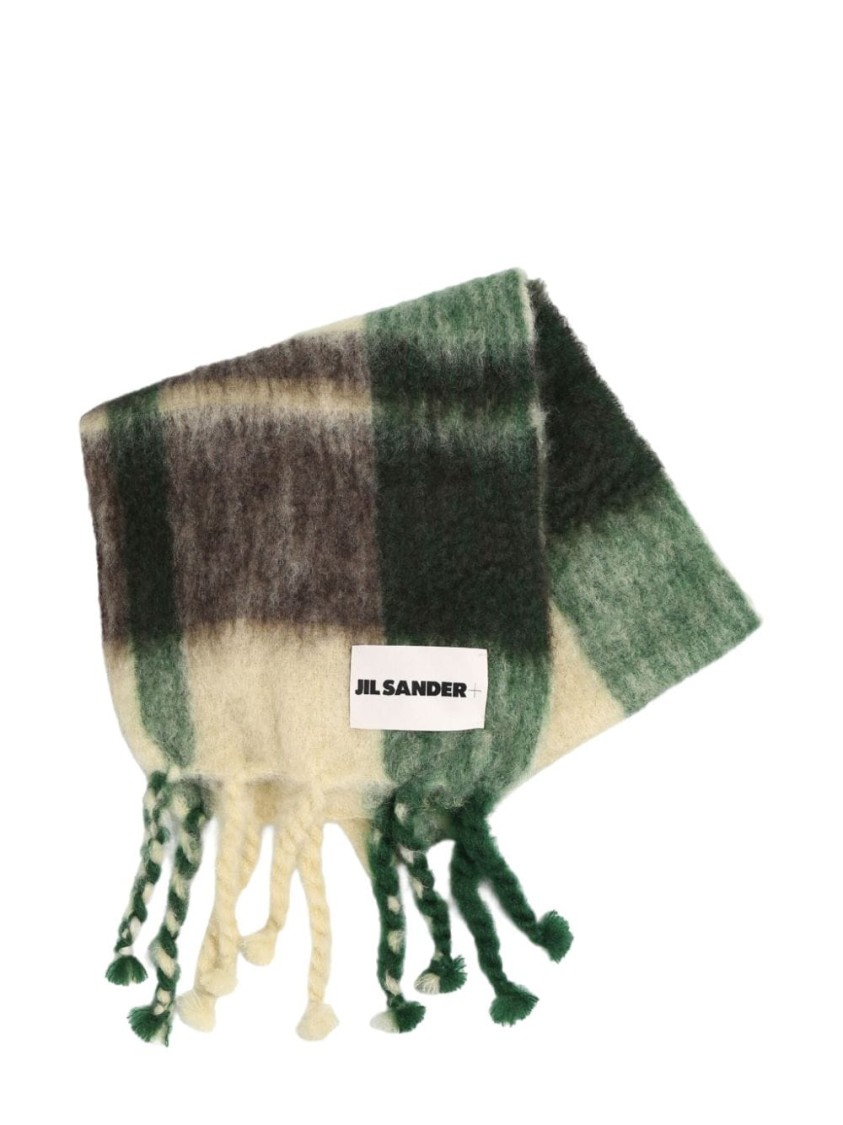 Jil Sander Printed Wool Scarf In Grey