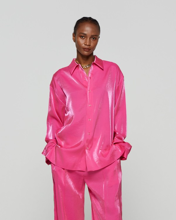 Shop Serena Bute Oversized Cuff Shirt - Fluro Pink